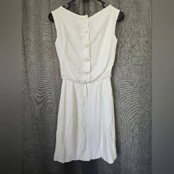 I. Magnin Vtg 60s Ivory Linen Wiggle Pencil Dress Size XS Union Made - Picture 3 of 9